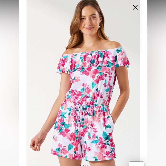 Tommy Bahama floral/tropical off the shoulder swim cover up  UPF 50 romper - Picture 3 of 5